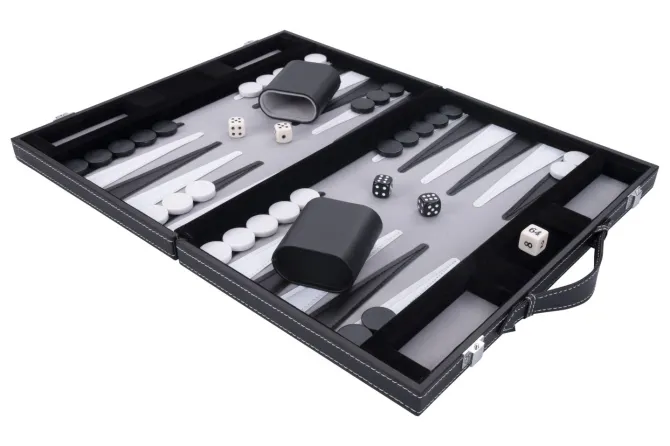 Backgammon kuffert Sort/Hvid/Grå - 11"