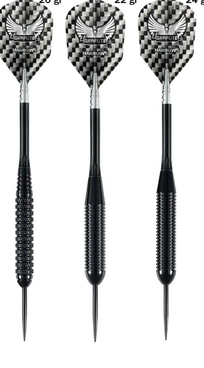 Black Arrow brass steeltip dartpile fra Harrows
