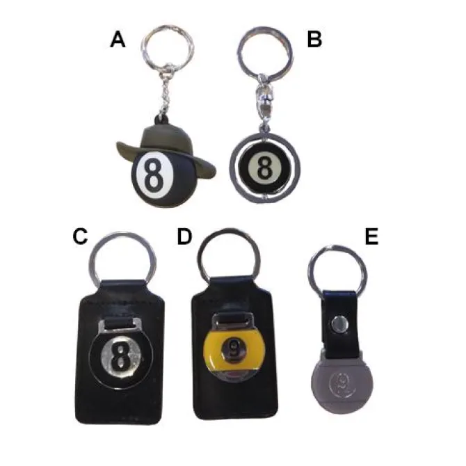 9 og 8-ball nøglering, assorteret