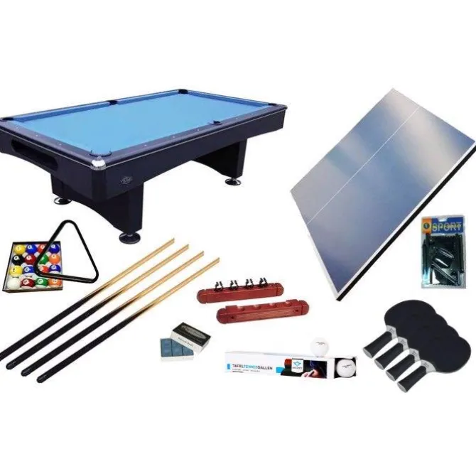 Sjov pakke PREMIUM - Poolbord (7 fod), bordtennisplader og tilbehør incl. opstilling
