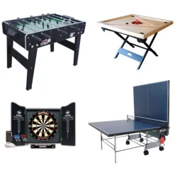 Sjov pakke PRO - bordfodboldspil, bobspil, dart og bordtennis incl. tilbehør