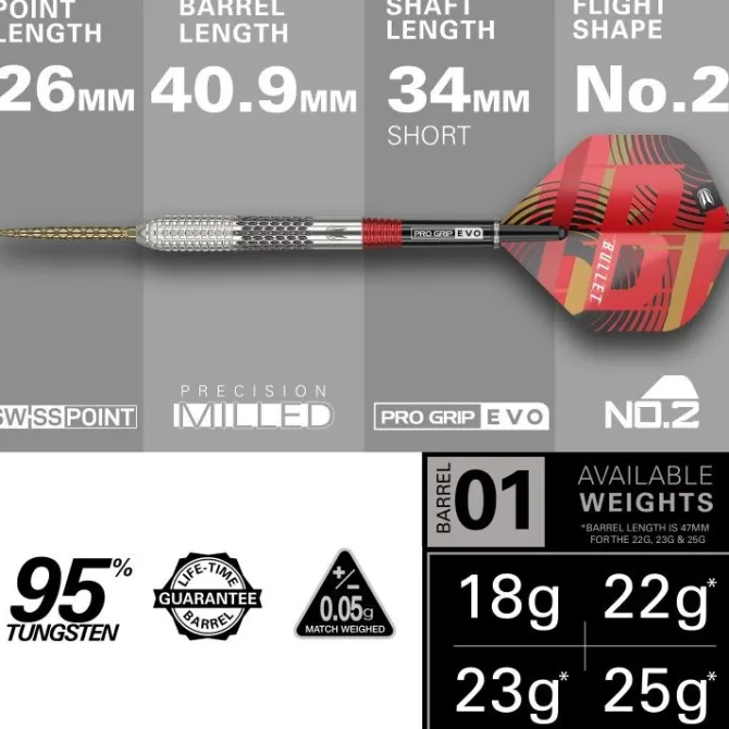 Stephen Bunting G5 95% NT steeltip dartpile fra Target
