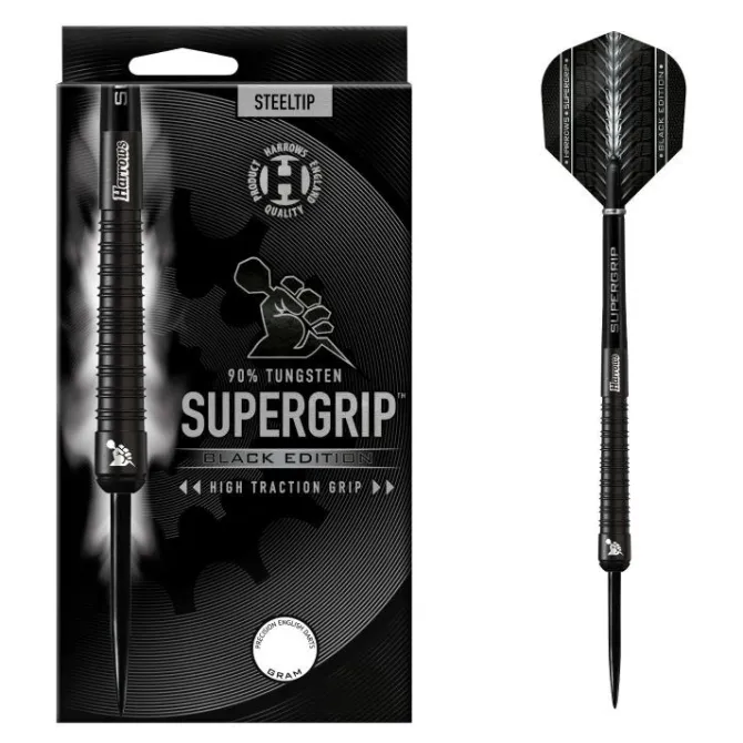 Supergrip Black Edition 90% NT steeltip dartpile fra Harrows