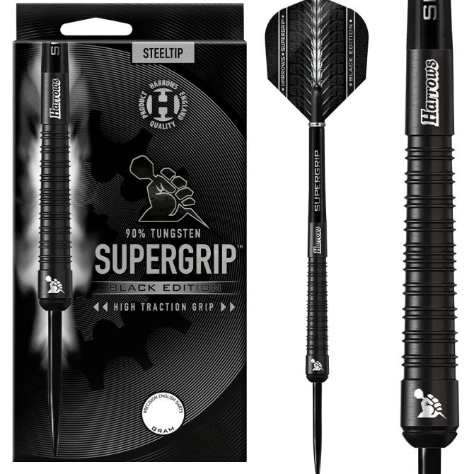 Supergrip Black Edition 90% NT steeltip dartpile fra Harrows